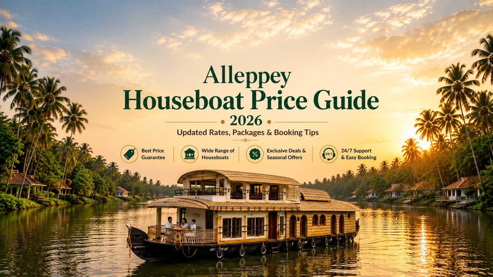 Alleppey Houseboat Price 2026 – Rates from ₹7,000 | Deluxe, Premium & Luxury
